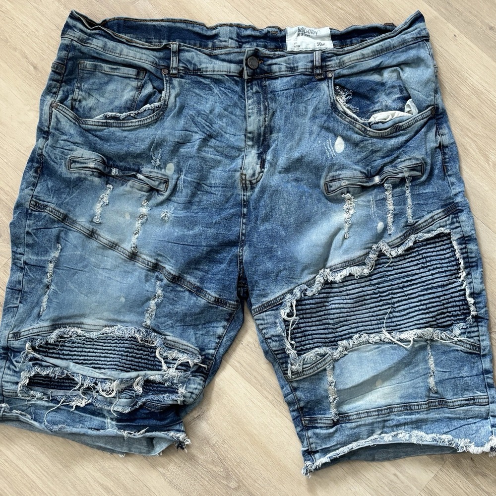 Evolution‎ in Design Shorts Men's 50 Baggy Jeans Distressed Raw Hem Blue